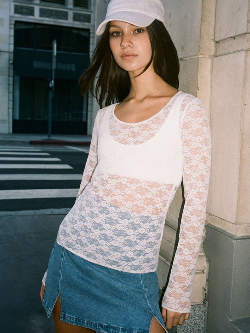 NWT John Galt White Lace Long Sleeve Top sheer